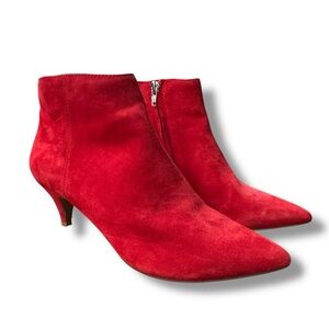 Steve Madden Kasey Red Suede Leather Kitten Heel Ankle Booties | Size 8.5